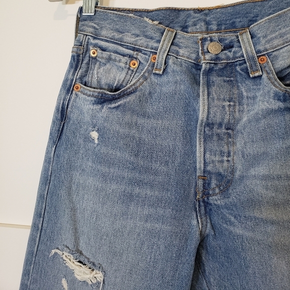 Levi's 501 Big E Premium  Vintage Button Fly  Distressed  Blue Jeans  Sz 25 X 28 - Picture 5 of 16